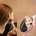 Miniatyrbild 7 av 7: Sängspegel - Sminkningsspegel i söt kattöronform för tjejer presenter i badrum eller sovrum - Rosa