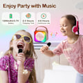 Miniatyrbilde 4 av 8: Barne-Karaoke Maskiner med 2 Mikrofoner, Bærbar Bluetooth-Høyttaler med Fargerike LED-Lys, Stemmeendring, Mini Karaoke-Maskin for Bursdagsgaver Pink