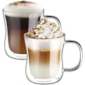 Miniatyrbillede 1 af 5: 2x350ml Dobbeltvæggede Kaffeglas Krus Cappuccino Latte Macchiato Glas Kopper med Hanke Modstandsdygtige Glas Kopper til Kaffe Te