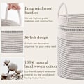Miniatyrbilde 4 av 5: Vevd Tauvaskkurv, 58L Høy Vaskkurv for Tepper - Klærkurv for Soverom Oppbevaring, Baby Barn Barnehagekurv - Stor - Blå Stripe White 72L