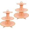 2-pakning Rosa Pappkakeholder, 3-lags Cupcake-stativ, Pappdessertstativ, Rundt Tårn, Pappkakeholder