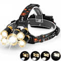 Miniatyrbillede 1 af 11: Kraftig pandelampe 5x T6 LED med batterier + 12V oplader + bil Sort