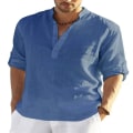 Miniatyrbilde 2 av 3: Langarmet linneskjorte for menn, casual i bomull og lin, S-5xl topp, Ny design gratis frakt_p Blå 2XL zdq