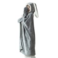 Miniatyrbillede 1 af 5: Sød kaninøre Bærbar tæppe Tykt kast fleece Hætte Poncho Wrap med handsker Hjem Pige Hoodie