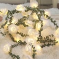 Miniatyrbillede 1 af 5: Rose Grønne Blad Lyskæde, 9,8ft 20led Varmhvide Rosen Blomster Fe Lys, Batteridrevet