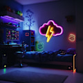 Pikkukuva 5 / 5: Neon-pilvi ja salama -kyltti, LED-koriste, pelikoriste, pelihuoneen sisustus, neonvalo, USB- ja paristokäyttöinen B