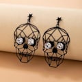 Pikkukuva 4 / 5: Heyone Delikat Lätt Metallisk Utskärning Filigrankrok Dinglar Örhängen Söta Halloween Skull Studs Örhängen Gothic Cool Statement