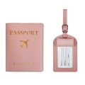 Miniatyrbilde 1 av 5: Enkel Passholder og Bagasjelapp Lær Reisetilbehør Sett Rosa Pass&lapp