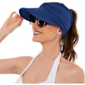 Miniatyrbillede 2 af 7: Solhatte til kvinder UV-beskyttelse Solskærm Bred Skygge Sommerhatte med hestehale White Bule