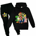 Miniatyrbild 1 av 2: Super Mario Hoodie Top Byxor Set Barn Pojkar Flickor Sportkläder Jogging Träningsoveraller_a Svart 2 120 (5-6År)
