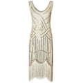 Miniatyrbilde 1 av 3: Kjole Great Gatsby Kostymefest Paljetter Frynser Vintage Kjole Beige Beige 4XL