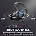 Pikkukuva 5 / 5: Langattomat Bluetooth 5.3 -kuulokkeet mikrofonilla, langattomat kuulokkeet IP7 vedenpitävät korvakoukut, melunvaimennuskorvat 48H Musta