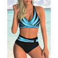 Miniatyrbillede 1 af 7: Todelt badedragt til kvinder, V-udskæring, Criss-Cross blomstret mønster bikini, badedragt, Tummy Control Bikini Sets BLÅ BLUE M