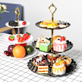Miniatyrbild 3 av 5: 3-vånings fruktfat i trä, förvaringsställ för efterrätt för hemmafest, svart Svart