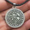Miniatyrbild 3 av 5: Män Amulettsmycken Viking dubbel krigshäst grekiska latinska tempelriddare Utsökt minnesmärke Sigill Hänge Halsband Gratis skepp cotton rope bronze