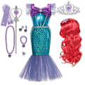 Miniatyrbild 1 av 3: Disney Den lilla sjöjungfrun Ariel Prinsessklänning Barnklänning För flickor Barn Karneval Födelsedagsfest Kläder 5T(storlek 120) 11 st Sjöjungfru-set