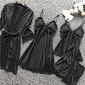 Pikkukuva 5 / 5: Pyjamasetti naisille, 4 osaa, yövaatteet, alusvaatteet, seksikäs pitsi, negligee, babydoll, negligeet, puku, alusvaatteet, yöasu, 3XL A10 punainen