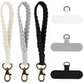 Black White Grey 3-piece Boho Macrame Phone Wrist Strap, Mobile Phone Lanyard with 3-piece Phone Tether Tabs, Handmade Bracelet Keychain Phone Case