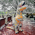 Miniatyrbillede 3 af 5: Barn Vuxen Dinosaur Uppblåsbara Cosplay Kostymer T-rex Anime Tecknad Festklänning Kostymer Halloween Kostnad red red