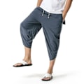 Miniatyrbillede 1 af 3: Mænd 3/4 Linned Shorts Bukser Sommer Casual Capri Bukser Mørkegrå S zdq
