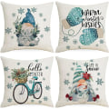 Miniatyrbillede 1 af 5: 4 STK Glædelig Jul pudebetræk Julemand gaver Xmas træ firkantede pudebetræk Linned lynlås etui (18x18 tommer)