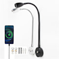 Miniatyrbillede 2 af 5: Sort Sølv DC12V 24V 3W Campingvogn Båd LED Læselampe med USB-ladeport, Svanhals Touch Dæmpbar Yacht Lastbil Kort Diagramlampe [DB] silver 6000K