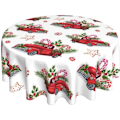 Miniatyrbillede 2 af 5: Juleborddug med nisse, snemand og snefnug - Dekorativ rød rund dug til hjem, køkken, middag, picnic, fest - Stil 4 Style 4 178cm diameter