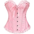 Miniatyrbillede 1 af 6: Korsettoppe til kvinder, Bustier Shapewear Lingeri, Blonderinget Talje Push Up Bodysuit pink M
