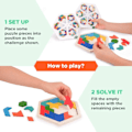 Miniatyrbild 3 av 5: Träpussel för barn - Hexagonformat mönster Tetris Block Tangram Logik IQ-spel Hjärnträning Leksak Present till tonåringar