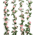 Miniatyrbillede 1 af 5: 2 stk. Kunstige Roseranker Blomsterguirlande Kunstige Planter til Hotel Bryllup Hjem Fest Have Håndværk Kunst Dekor (Pink)