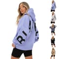 Miniatyrbillede 5 af 5: Blakely Hættetrøjer Dame Hættetrøje Langærmet Trøje Pullover Jumper Casual Toppe Sort Sort Sort Sort 2XL 2XL Black