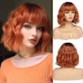 Miniatyrbilde 1 av 5: Kort kobberrød parykk for kvinner Fox Red Wig Ombre Red Dark Root Culy Bob parykk med lugg Ingefærhår Parykk Bølgete syntetiske parykker (12 tommer)