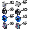 Miniatyrbillede 1 af 5: 4 par titan skruv tilbage kirurgiske øreringe i rustfrit stål til kvinder mænd, Rainbow 5A Cubic Zirconia dubber dobbeltsidede øreringe 6 mm