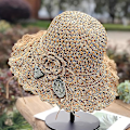 Miniatyrbillede 1 af 5: Elegant Kroket Halmhat med Flæsedetalje Dame Sommer Strand Halmhat Khaki color m