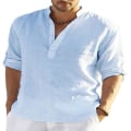 Pikkukuva 2 / 3: Miesten pitkähihainen pellavapusero, rento puuvilla- ja pellavasekoite, S-5xl top, uusi muotoilu ilmainen toimitus_p Light blue 2XL zdq