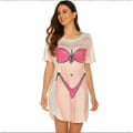 Miniatyrbild 1 av 5: Bikinitröja för dam Cover Up Kortärmad Söt Print Cover-up Baggy T-shirt Klänning Fun Wear d xl