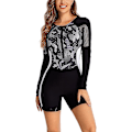 Miniatyrbillede 1 af 5: Dame badetøj ét stykke badedragt langærmet rash guard damer våddragt atletisk badedragt surfing dykning lynlås foran badetøj badetøj Xd1 Black 0386 Black 0386 XXL