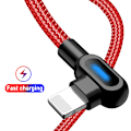 Pikkukuva 1 / 11: Kulmikas 90 asteen latauskaapeli USB a - USB c / iPhone Light punainen röd (Lightining) 2 meter