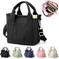 Miniatyrbild 1 av 5: Multifickors Zipper Tote Bag, Japansk Handgjord Canvas Handväska Med Fack, Multifunktionell Axelremsväska Arbetsväska