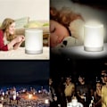 Miniatyrbild 4 av 8: Bluetooth-högtalare med pekkontroll, uppladdningsbar, bärbar, smart, liten högtalare med färgglada lampor för hemmet, vit