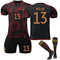 Miniatyrbillede 2 af 2: Børn Voksne Fodboldsæt Qatars Landsholds Træningsdragt - Muller Tyskland Ude 13 Muller Germany Away 13 Kids 28(150-160CM)