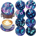 Miniatyrbillede 1 af 5: 8 stk Butterfly Diamond Art Maleriunderlag Kit med holder DIY Butterfly Diamond Art Coaster Skridsikre underlag til voksne