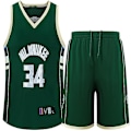 Miniatyrbild 1 av 2: Bucks No. 34 Antetokounmpo Basketbollströja Set Vuxna Barn Bekväma Fotbollströjor Grön - WELLNGS grön green green S