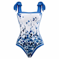 Miniatyrbillede 4 af 5: Dambadedragt Strand Badedragt dame Badedragt i ét stykke Bikini Badedragt med snøre Lang nederdel Chiffonsæt Sæt i to dele Blue Blue M