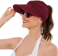 Solhattar för damer UV-skydd Solskydd Bred Skärm Sommarhattar med Hästsvansöppning Wine Red