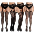 Miniatyrbilde 1 av 4: Perfekte kvinners leggings med høy midje Fishnet Stretch Spets Lår - Perfet