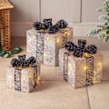 Miniatyrbild 1 av 5: Set med 3 glittrande bomulls Light Up Julpaket Silver