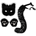 Miniatyrbillede 1 af 5: SJJYV Falsk Ræv Hal Katt Ulv Cosplay Sæt Plysmaske Fluffy Poter Handsker Halloween Jul (YSJ) Black