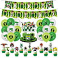 Pikkukuva 1 / 5: Ben 10 -teemainen lasten syntymäpäiväjuhlat koristeet banneri ilmapallot sarja kakku cupcake toppers koriste sarja