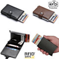 Miniatyrbild 1 av 5: Smart RFID-skyddad Plånbok Korthållare 5 kort Äkta Läder 5 färger Svart zdq
